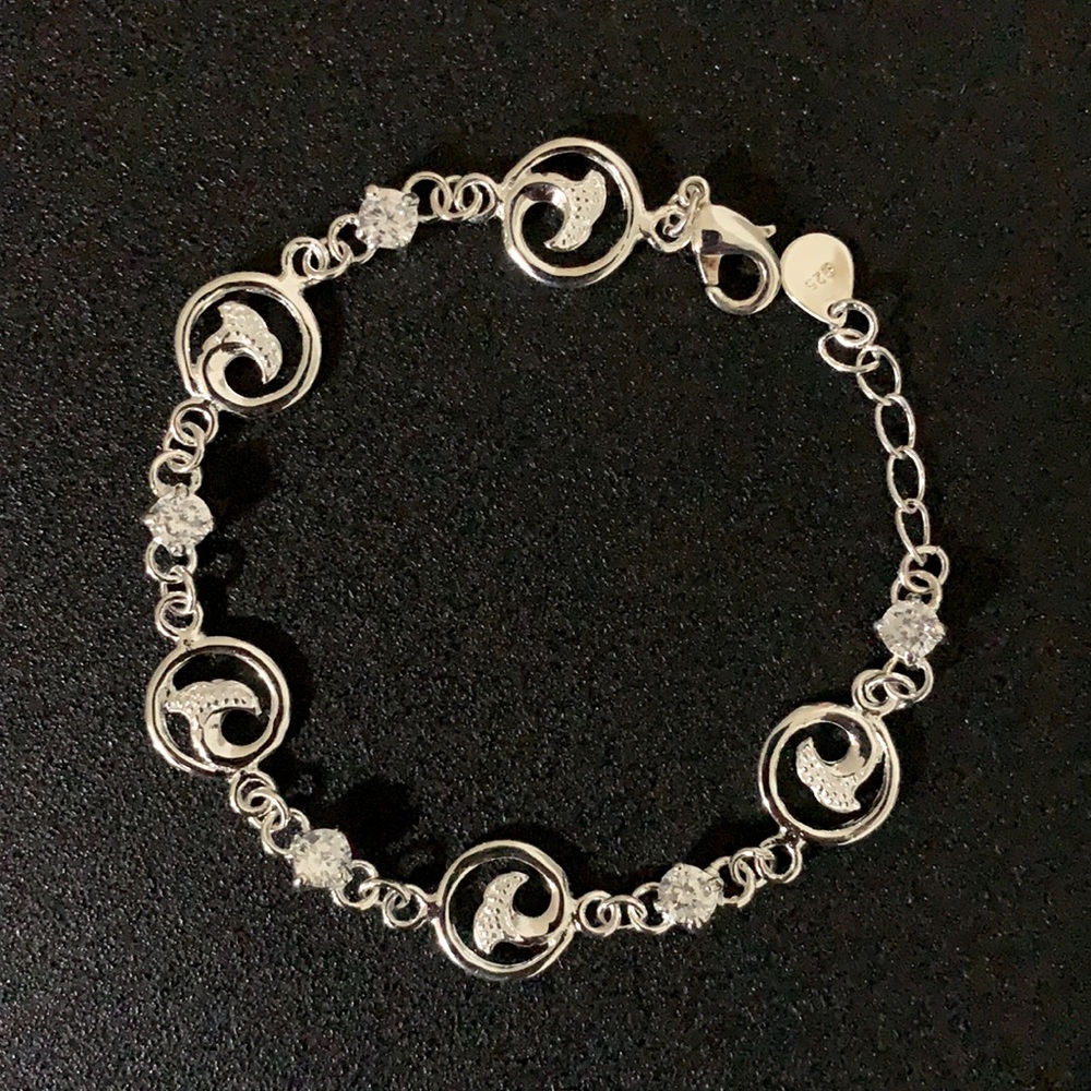 Sterling Silver Mermaid Tail Rhinestone Bracelet
